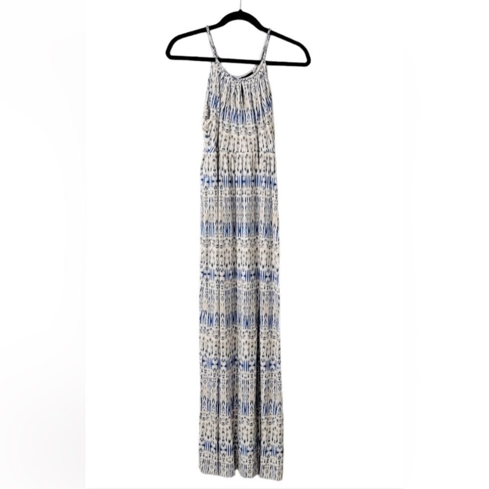 Cynthia Rowley women’s boho ikat sleeveless blue & white maxi dress size small